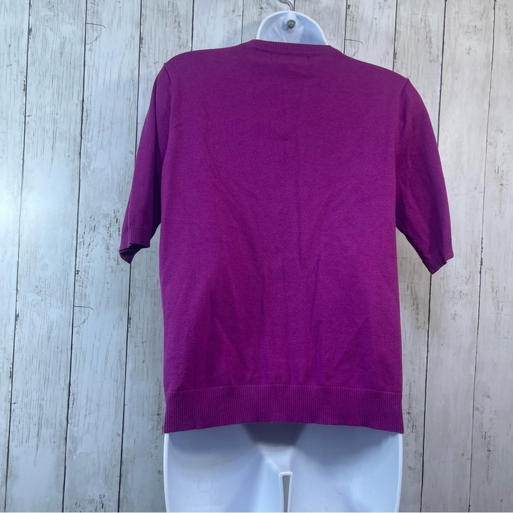 August Silk Heritage Short Sleeve Button Up Purple Cardigan Large - Picture 7 of 8